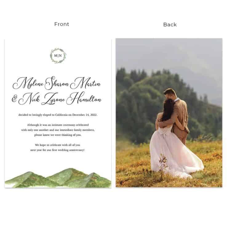 Mountain View Outdoor Micro Wedding Elopement Announcement Cards #630