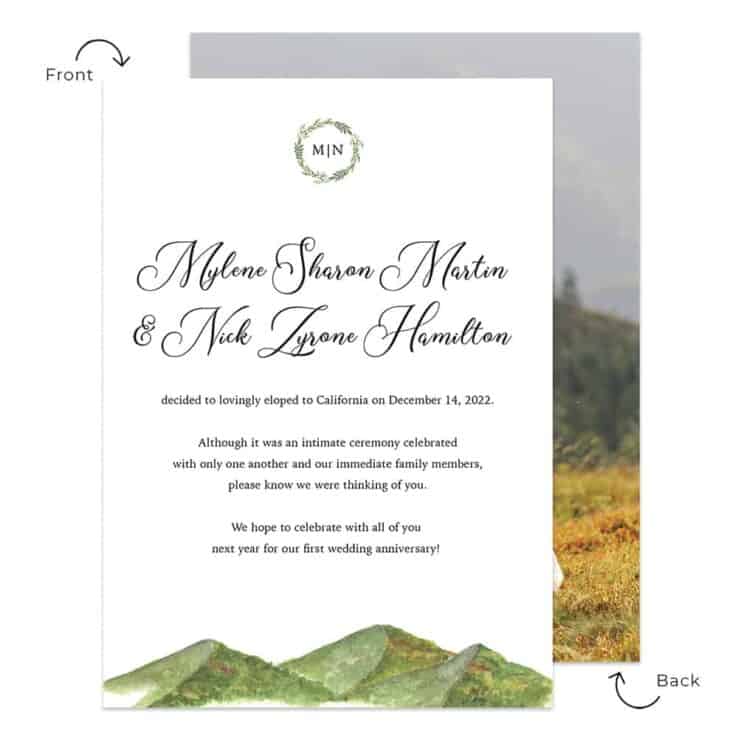 Mountain View Outdoor Micro Wedding Elopement Announcement Cards #630