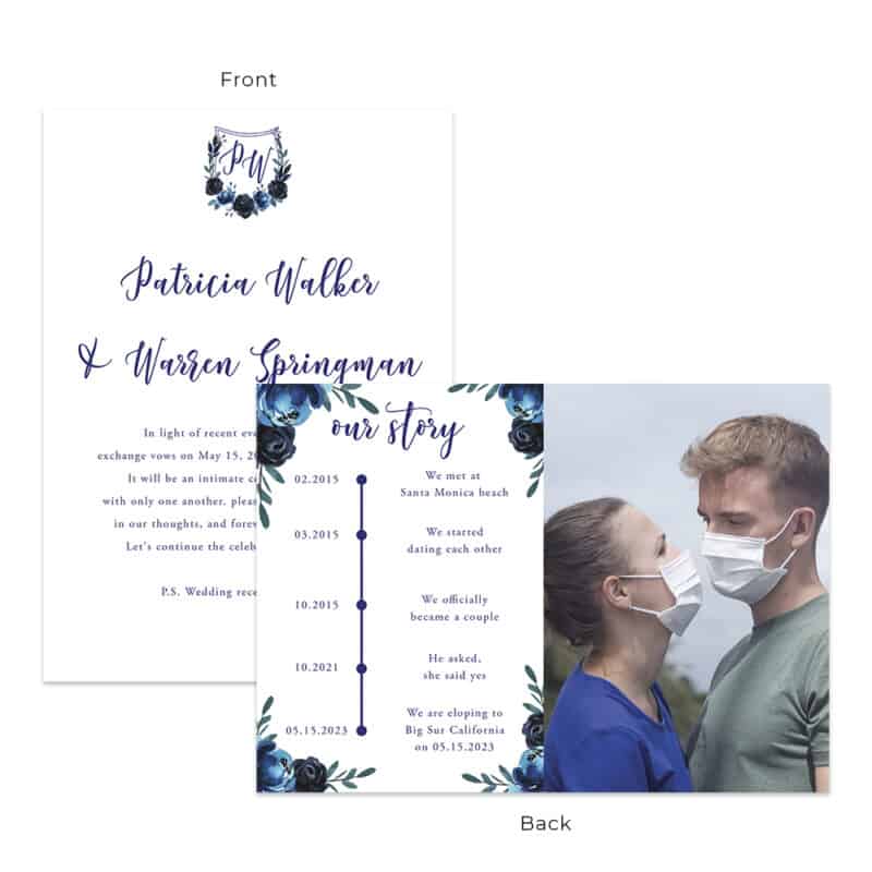 Simple Winter Blue Elopement Intimate Announcement Printed Cards Personalized #644