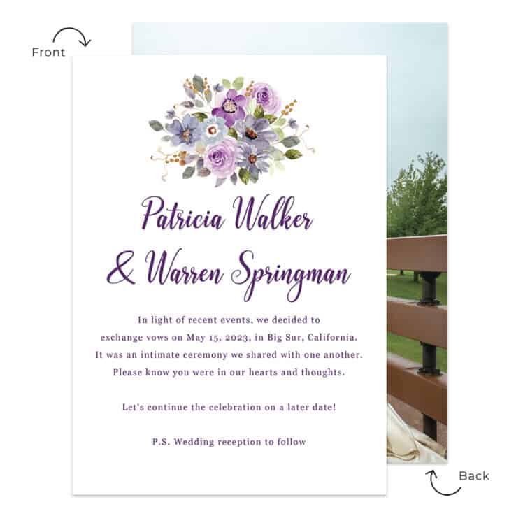 Custom Elopement Wedding Announcement Cards Purple Flower Spring #645