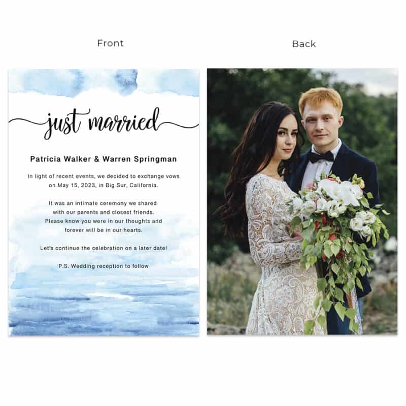Just Married Summer Beach Intimate Wedding Personalized Elopement Announcement Cards #647