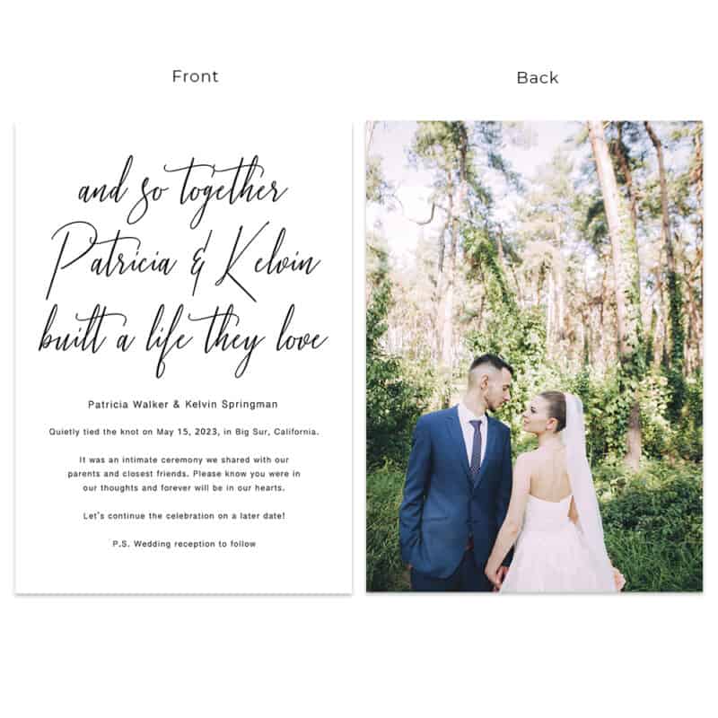 And so Together they Built a Love they Love Wedding Elopement Announement Cards Custom #650