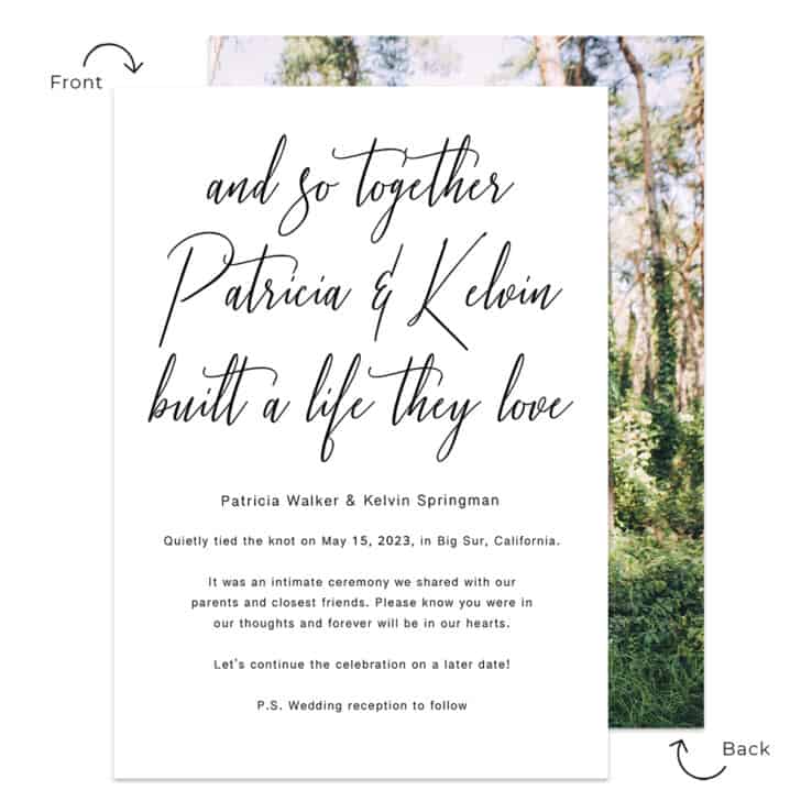 And so Together they Built a Love they Love Wedding Elopement Announement Cards Custom #650