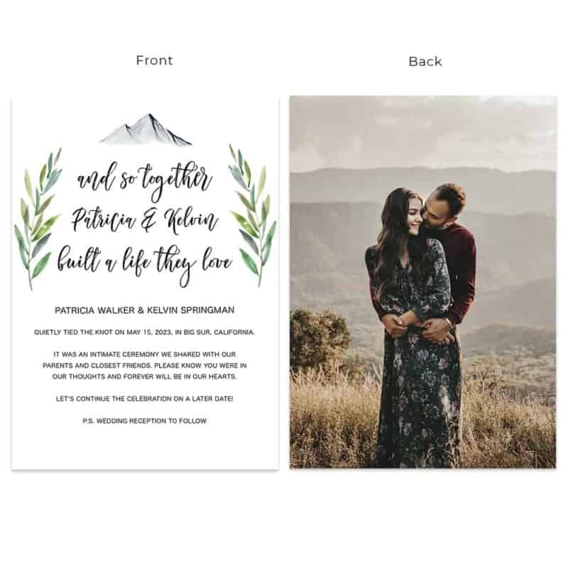 And so together they build a life they love nature wedding elopement announcement cards custom #651