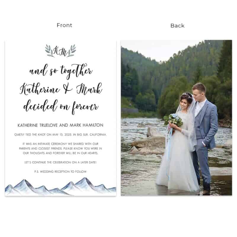 Outdoor greenery wedding elopement announcement custom card forest #553