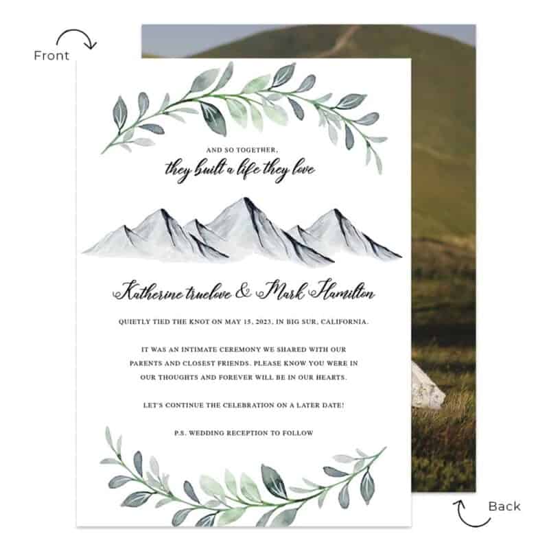 And so together, they built a life they love micro wedding elopement announcement cards personalized #655
