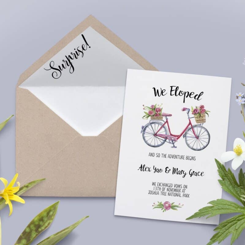 We Eloped Bicycle Elopement Announcement Cards, Eloped Cards elopement12