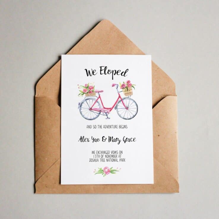 We Eloped Bicycle Elopement Announcement Cards, Eloped Cards elopement12