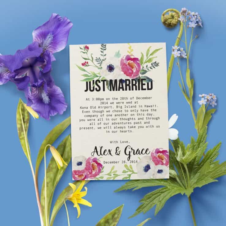 Just Married Elegant Flowers Elopement Announcement Cards elopement17