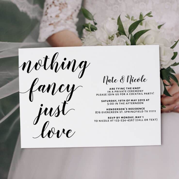 Casual Elopement Wedding Reception Cards, Simple Calligraphic Elopement Reception Party Invitations, Wedding Party Flat Card elopement318