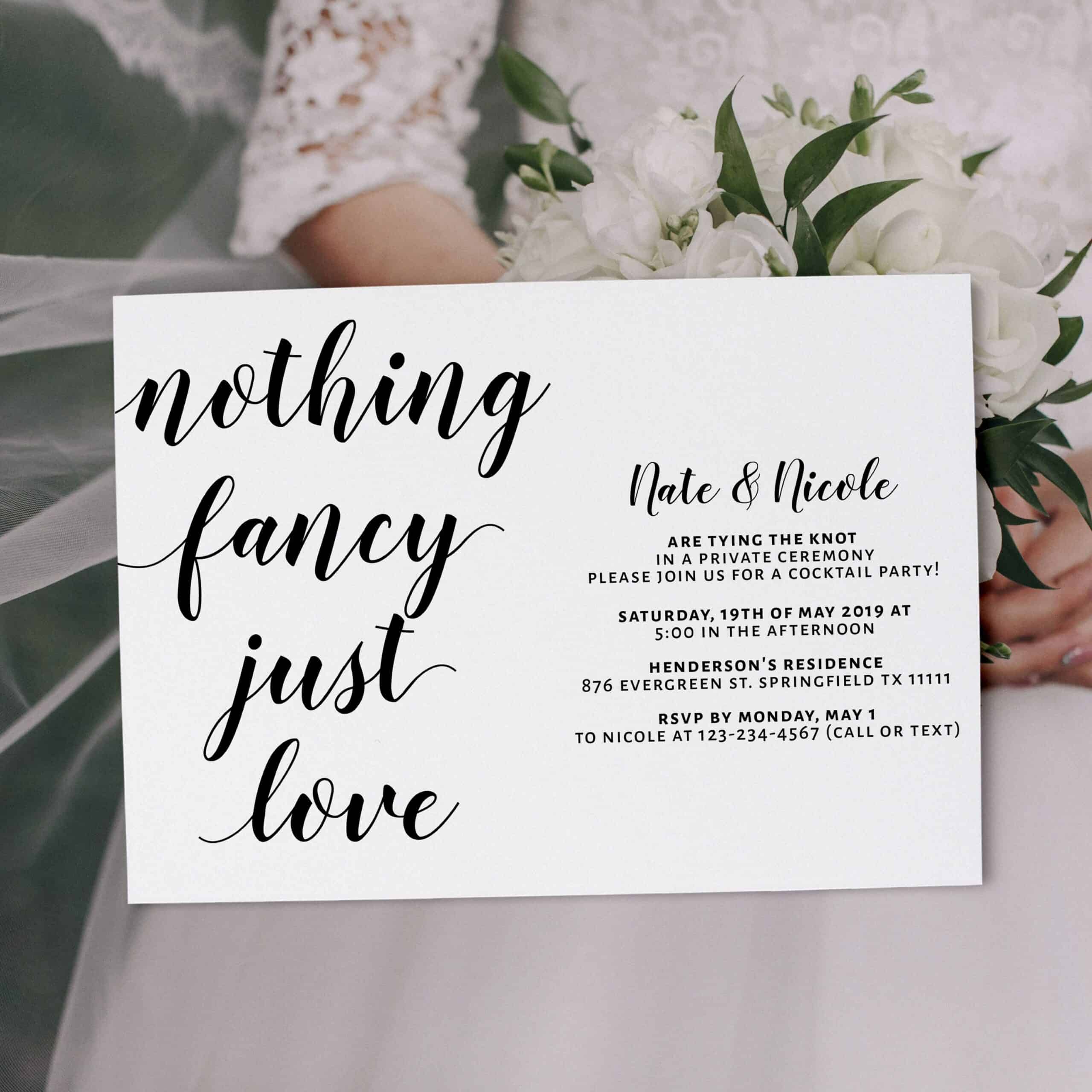 Casual Elopement Wedding Reception Cards, Simple Calligraphic Elopement