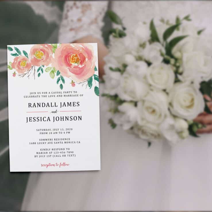 Bespoke Reception Invitation Cards, Pretty Floral Wedding  Party Invitations, Wedding Party Flat Card, Affordable Luxury elopement322