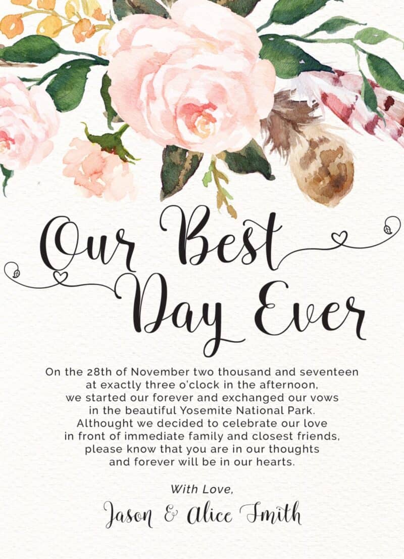 Our Best Day Ever Elopement Announcement Cards, Floral Bohomian Elopement Cards elopement44