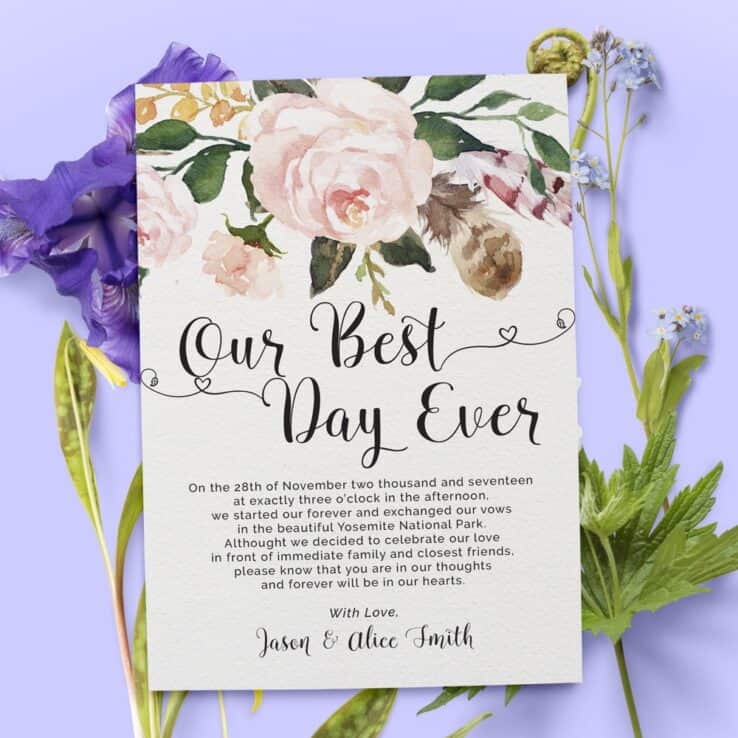 Our Best Day Ever Elopement Announcement Cards, Floral Bohomian Elopement Cards elopement44