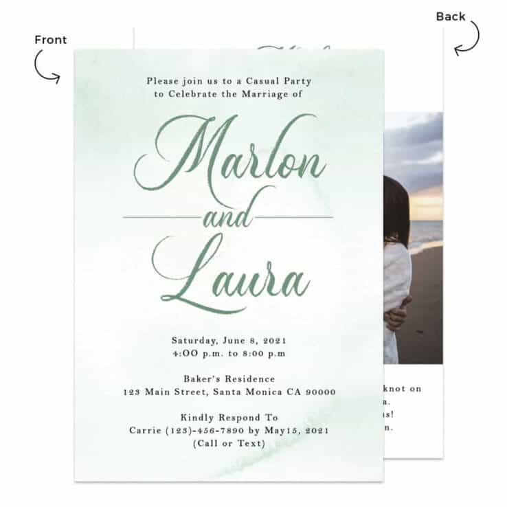 Minimalist mint green wedding reception invitation cards, watercolor, elopement451