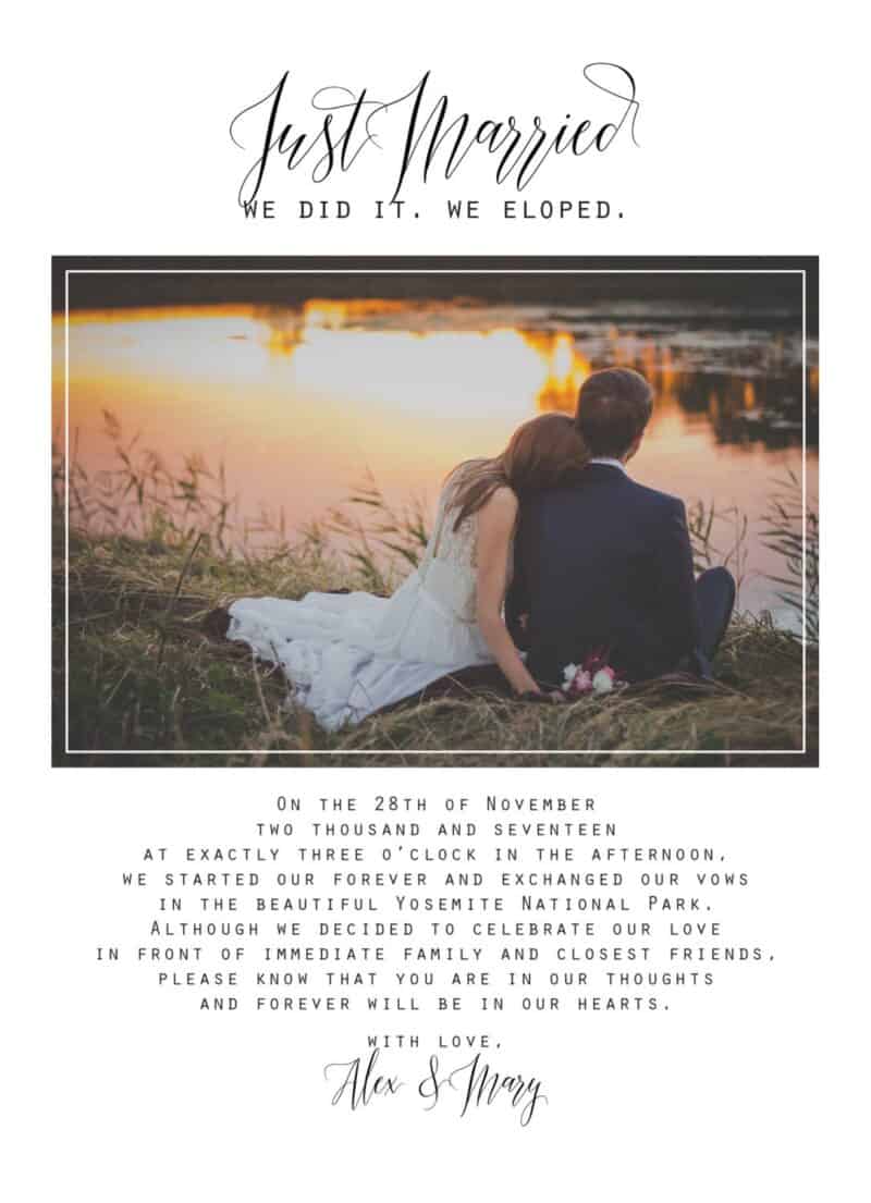 Simple Elopement Announcement Card, Add Your Own Photo elopement60