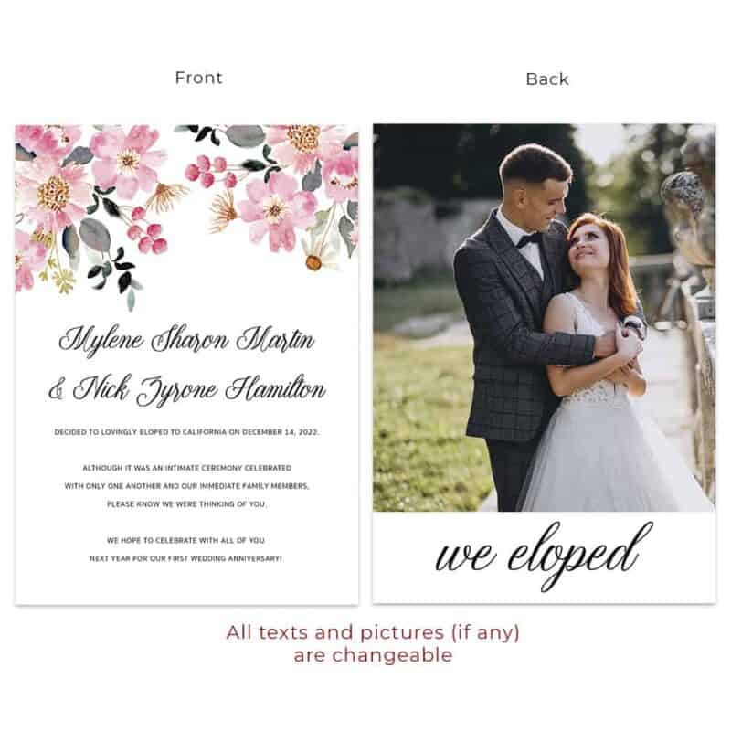 Spring Bloom Flowers Wedding Elopement Personalized Cards #632