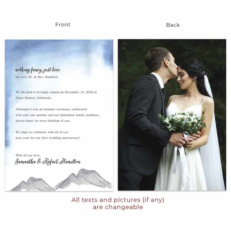 Mountain Outdoor Elopement Wedding Announcement Cards Custom Nothing Fancy Just Love#637