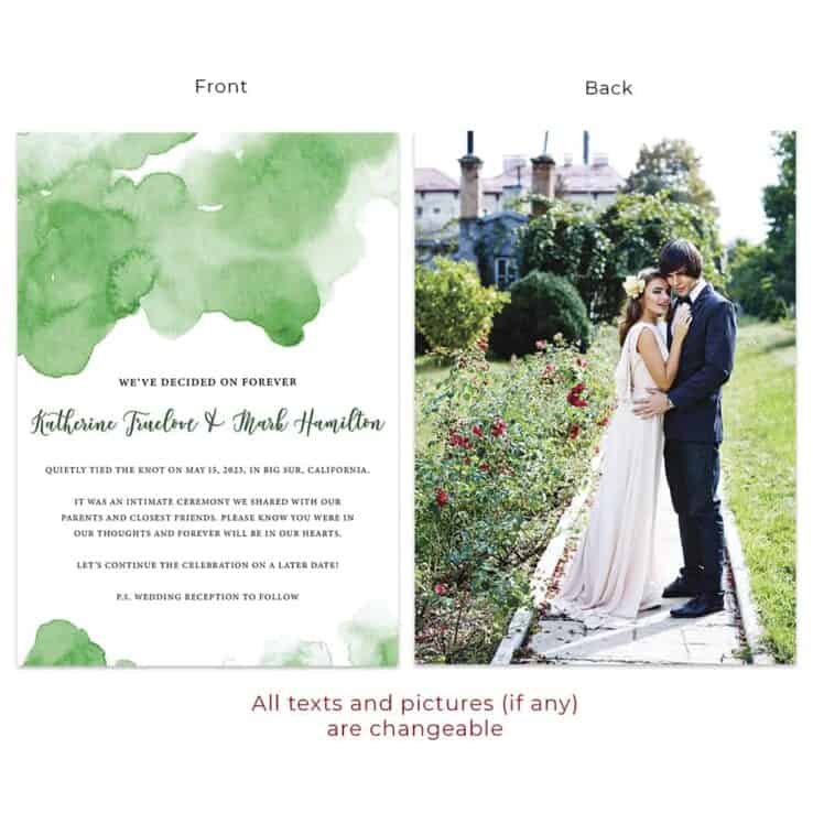 We've Decided on Forever Wedding Elopement Custom Announcement Cards Green #656