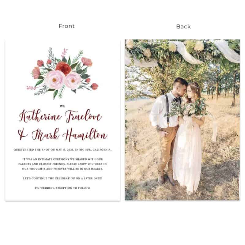 Spring and Floral Intimate Wedding Elopement Announcement Card Personalized #657