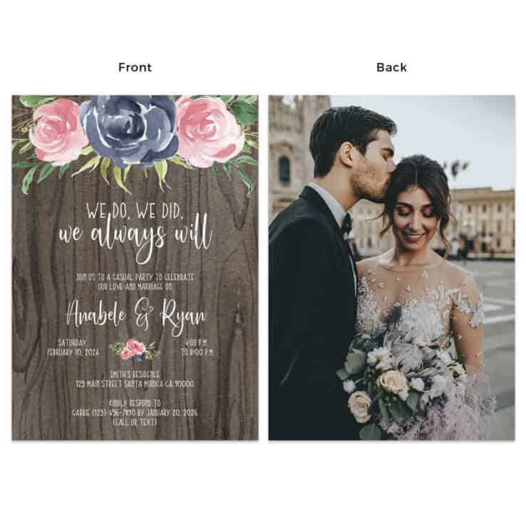 Floral Rustic Wedding Reception Party Invitation Cards, Personalized