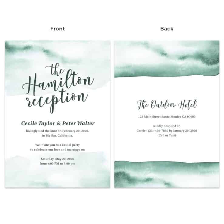 Green Watercolor Background Wedding Reception Party Invitation Custom Cards