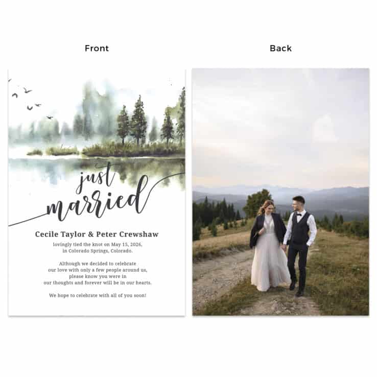Just Married Wedding Elopement Custom Announcement Cards