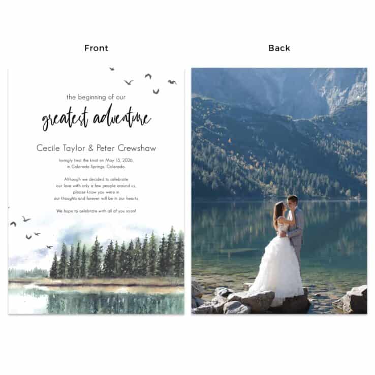The Beginning of our Greatest Adventure Wedding Elopement Custom Announcement Cards