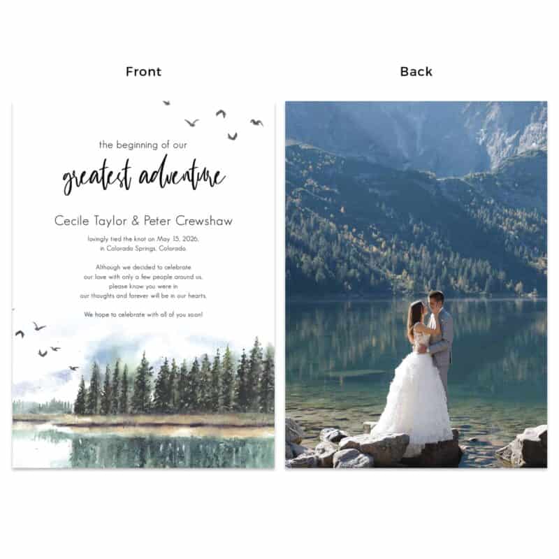 The Beginning of our Greatest Adventure Wedding Elopement Custom Announcement Cards