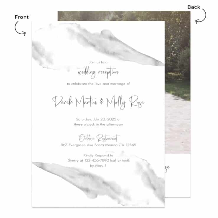 Minimalist Wedding Reception Party Invitation Cards, Grey Watercolor