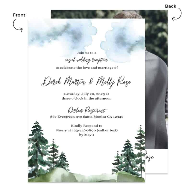 Casual Scenic Watercolor Wedding Invitation Party Reception Personalized Cards