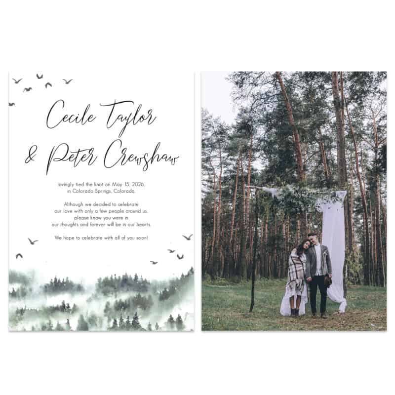 Outdoors Wedding Elopement Announcement Personalized Cards