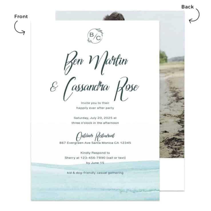 Minimalist Wedding Reception Party Invitation Cards, Blue Watercolor